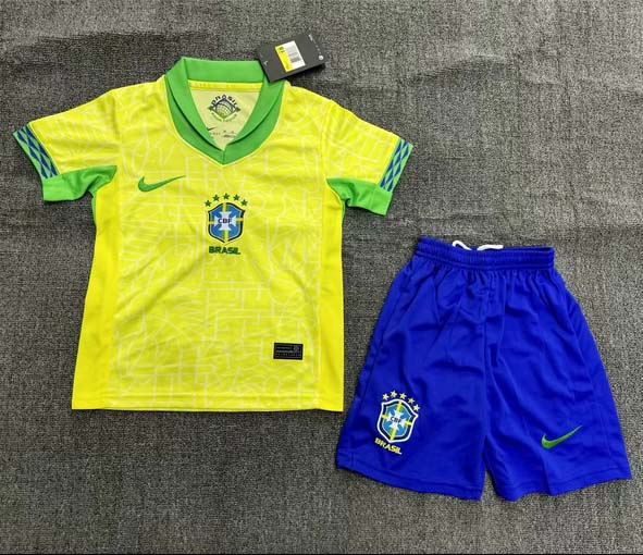 2024 Brazil Home Football Shirt Kids Size Suit