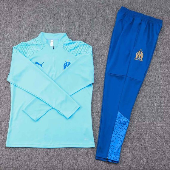 2023/2024 Olympique de Marseille Half-Pull Training Suit Light blue Football Jersey Set