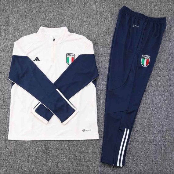 2023 Italy Half-Pull Training Suit Off-White Soccer Shirt Set