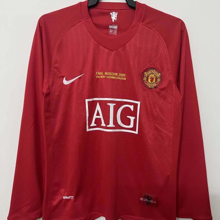 2007-2008 Retro Long Sleeve Manchester United Home Football Shirt