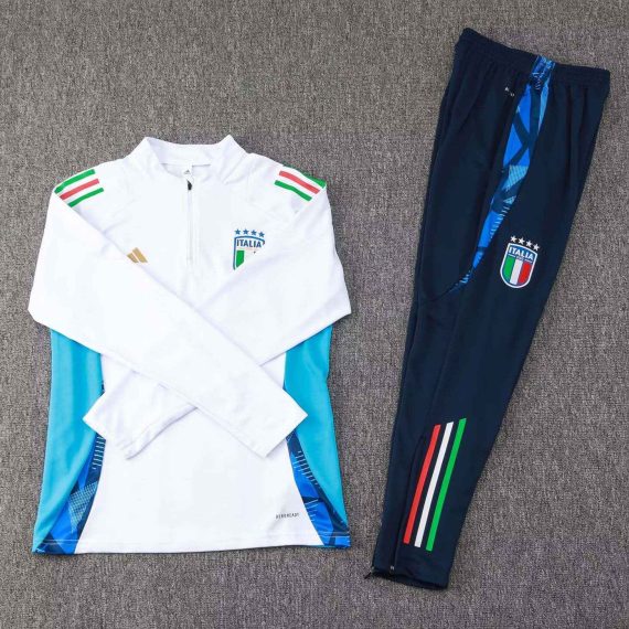 2024 Italy Half-Pull Training Suit White Soccer Shirt Set