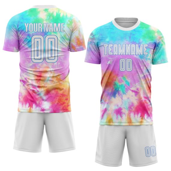 Custom Tie Dye White-Light Blue Sublimation Soccer Uniform Jersey