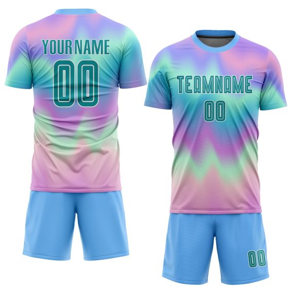 Custom Tie Dye Aqua-White Sublimation Soccer Uniform Jersey
