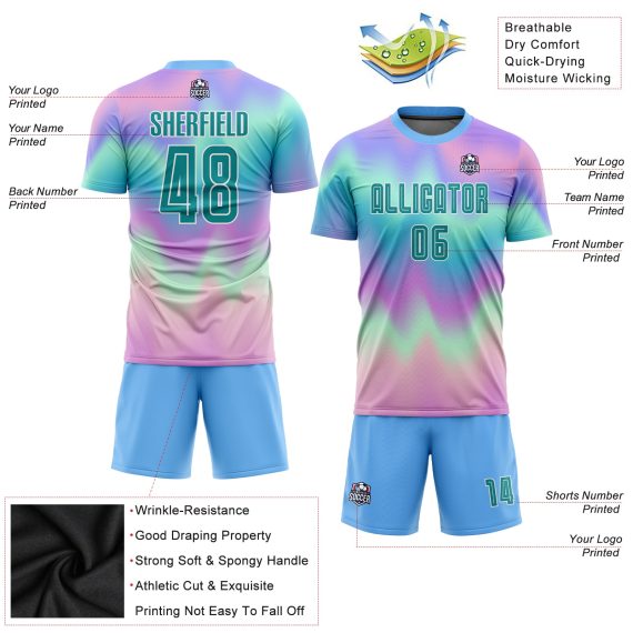 Custom Tie Dye Aqua-White Sublimation Soccer Uniform Jersey