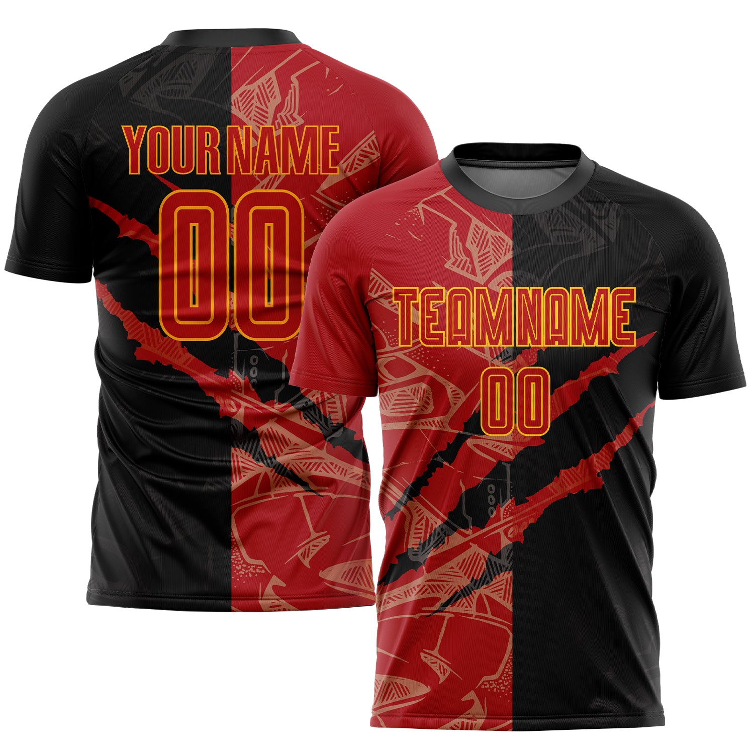 Custom Graffiti Pattern Red-Gold Sublimation Soccer Uniform Jersey