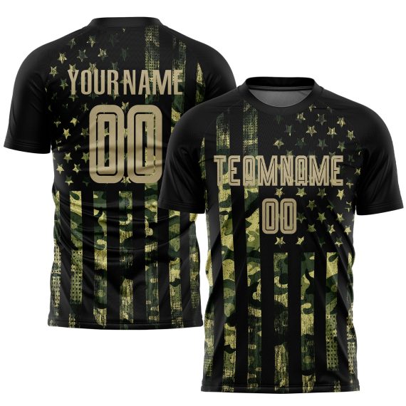 Custom Olive Vegas Gold-Black American Flag Fashion Sublimation Salute To Service Soccer Uniform Jersey