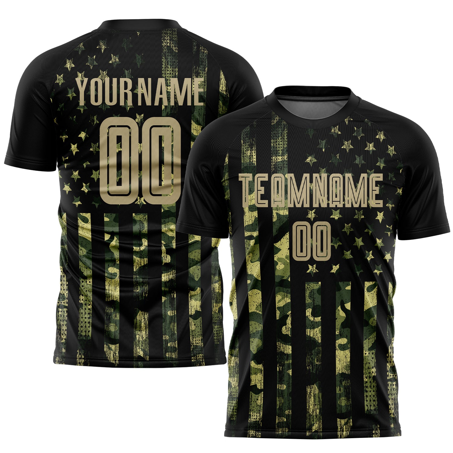 Custom Olive Vegas Gold-Black American Flag Fashion Sublimation Salute To Service Soccer Uniform Jersey
