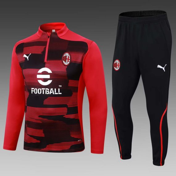 24/25 AC Milan Half-Pull Training Suit Red Black Football Shirt Set