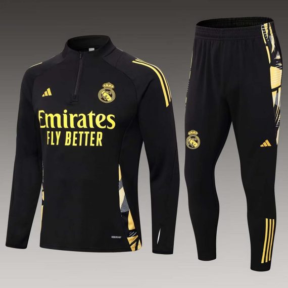 24/25 Real Madrid Half-Pull Training Suit Black Football Shirt Set