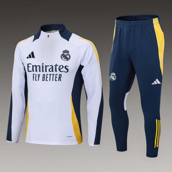 24/25 Real Madrid Half-Pull Training Suit White Football Shirt Set