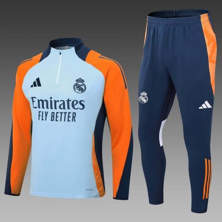 24/25 Real Madrid Half-Pull Training Suit Baby blue Football Shirt Set