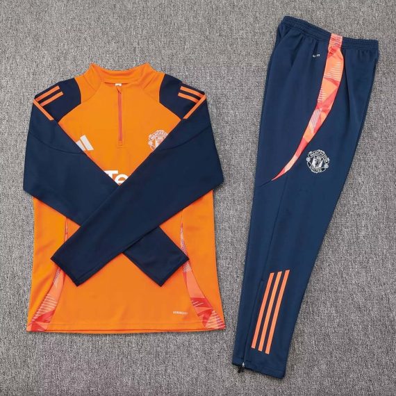 24/25 Manchester United Half-Pull Training Suit Orange Football Shirt Set
