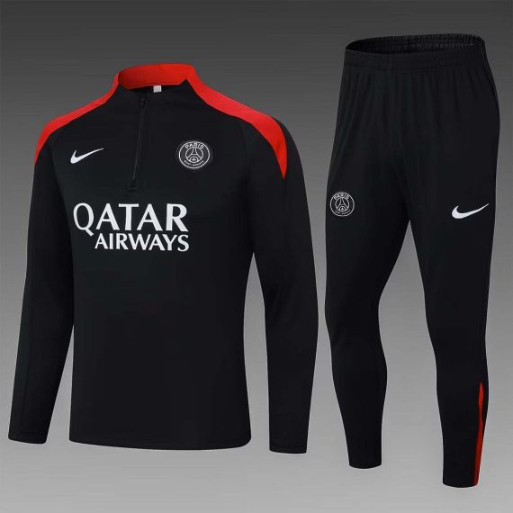 24/25 Psg Paris Saint-Germain Half-Pull Training Suit Black red Set