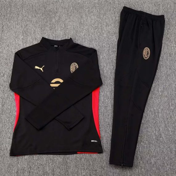 24/25 AC Milan Half-Pull Training Suit Black Soccer Jersey Set