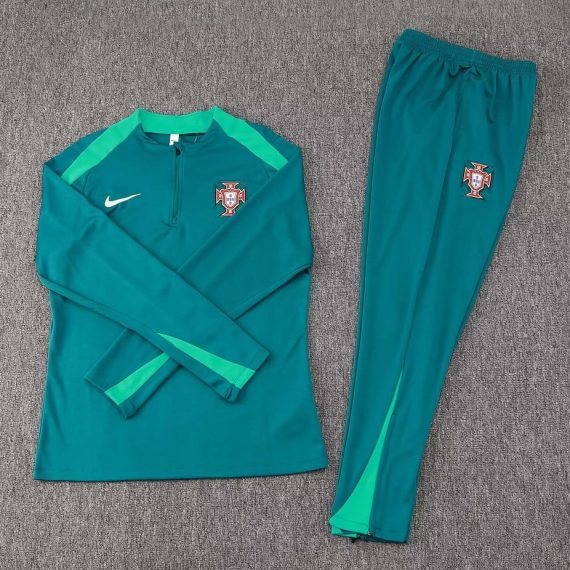 2024 Portugal Half-Pull Training Suit Blackish green Football Shirt Set