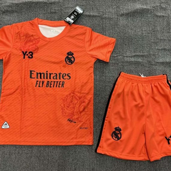 24/25 Real Madrid Y-3 Special Edition Orange Football Shirt Kids Size Suit