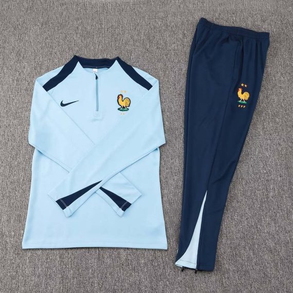2024 France Half-Pull Training Suit Baby blue Football Shirt Set