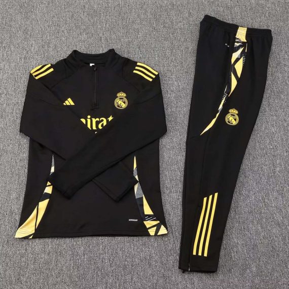 24/25 Real Madrid Half-Pull Training Suit Black Football Shirt Set