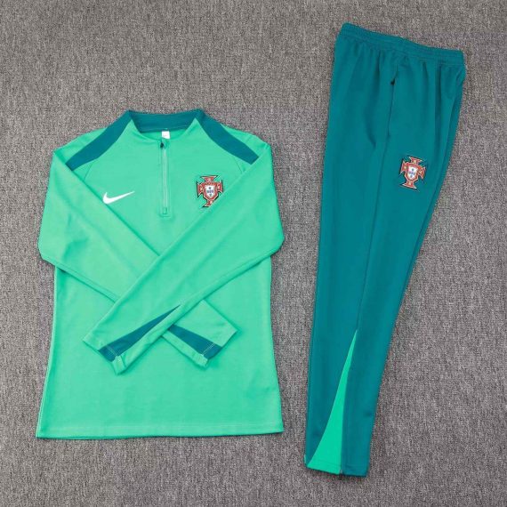 2024 Portugal Half-Pull Training Suit Green Football Shirt Set
