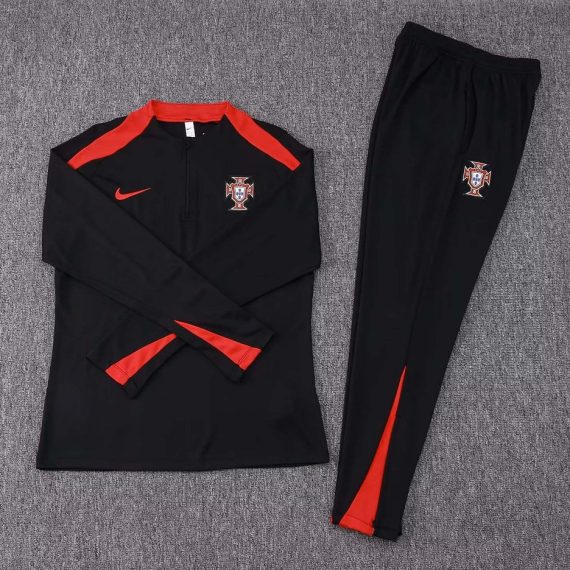 2024 Portugal Half-Pull Training Suit Black Football Shirt Set