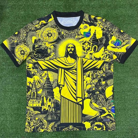 2024 Brazil Special Edition Jesus Yellow Gray Soccer Jersey