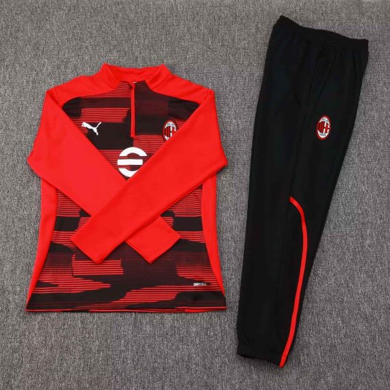 24/25 AC Milan Half-Pull Training Suit Red Black Football Shirt Set