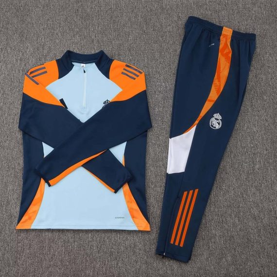 24/25 Real Madrid Half-Pull Training Suit Baby blue Football Shirt Set