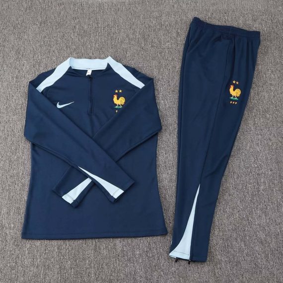 2024 France Half-Pull Training Suit Royal blue Football Shirt Set