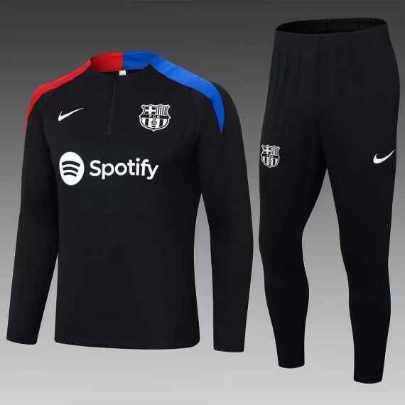 24/25 Barcelona Half-Pull Training Suit Black Jersey Set