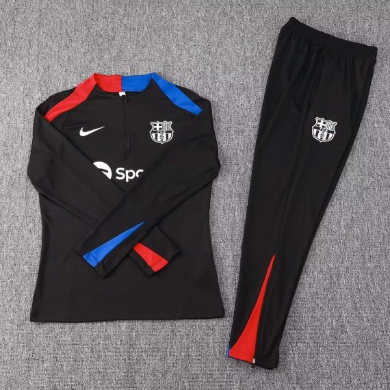 24/25 Barcelona Half-Pull Training Suit Black Jersey Set