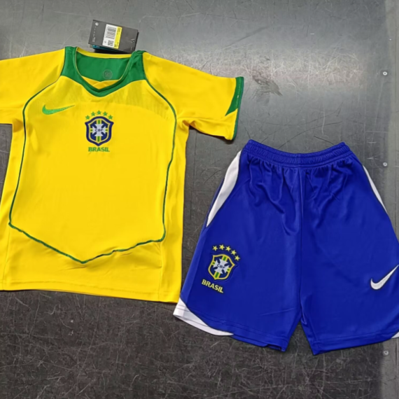 2004 Retro Brazil Home Football Shirt Kids Size Suit