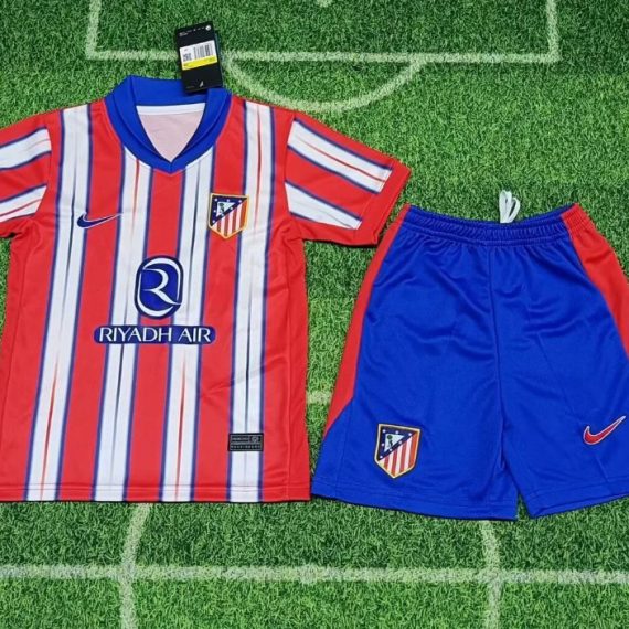 2023/2024 Atletico Madrid Home Soccer Jersey Kids Size Suit